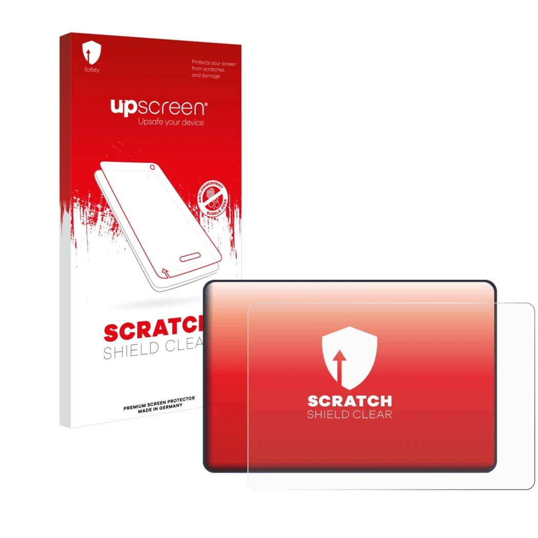 Parte frontale di una confezione del prodotto con il logo del marchio upscreen. Accanto è raffigurato il dispositivo Bigtreete