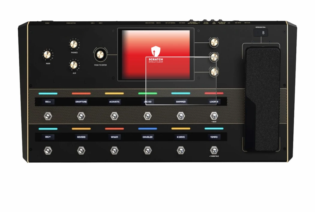 Immagine del dispositivo Headrush Prime con un'ampia varietà di protezioni per lo schermo.