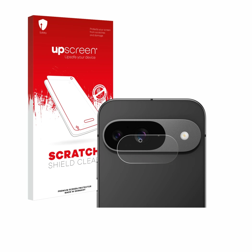 Parte frontale di una confezione del prodotto con il logo del marchio upscreen. Accanto è raffigurato il dispositivo Google Pi