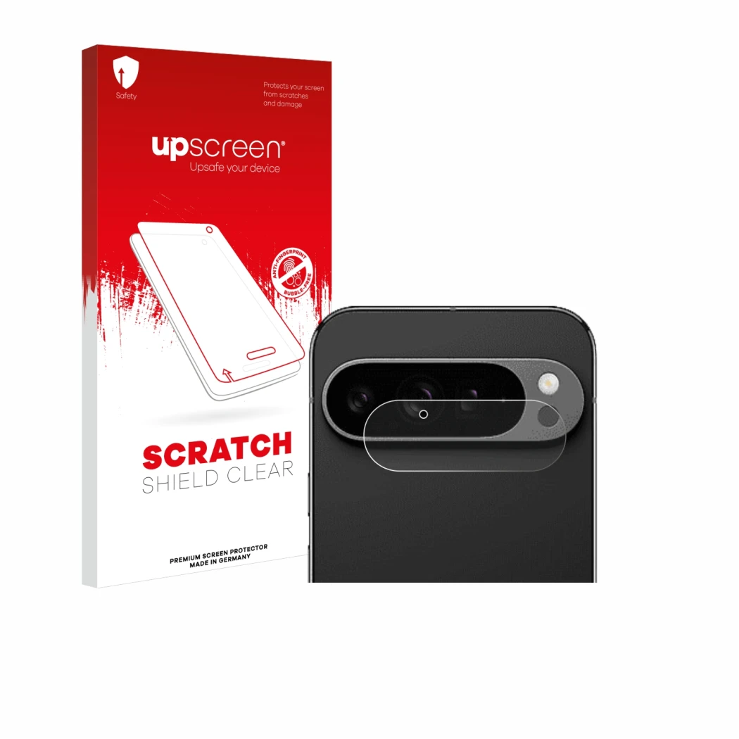 Parte frontale di una confezione del prodotto con il logo del marchio upscreen. Accanto è raffigurato il dispositivo Google Pi