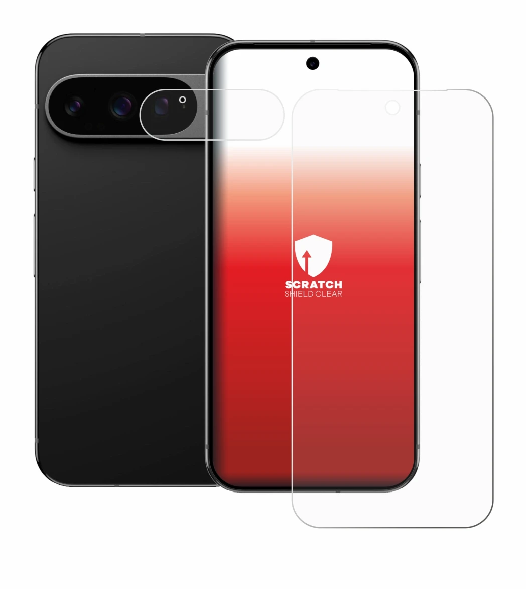 Immagine del dispositivo Google Pixel 9 Pro XL (Fronte+Fotocamera) con un'ampia varietà di protezioni per lo schermo.