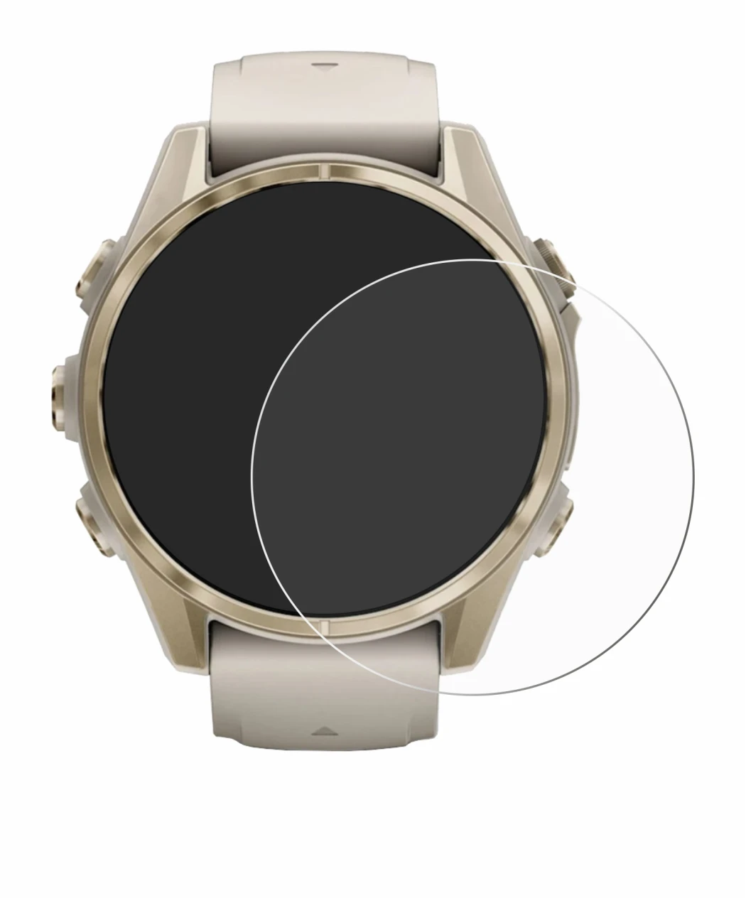 Immagine del dispositivo Garmin Fenix 8 (43 mm) con un'ampia varietà di protezioni per lo schermo.