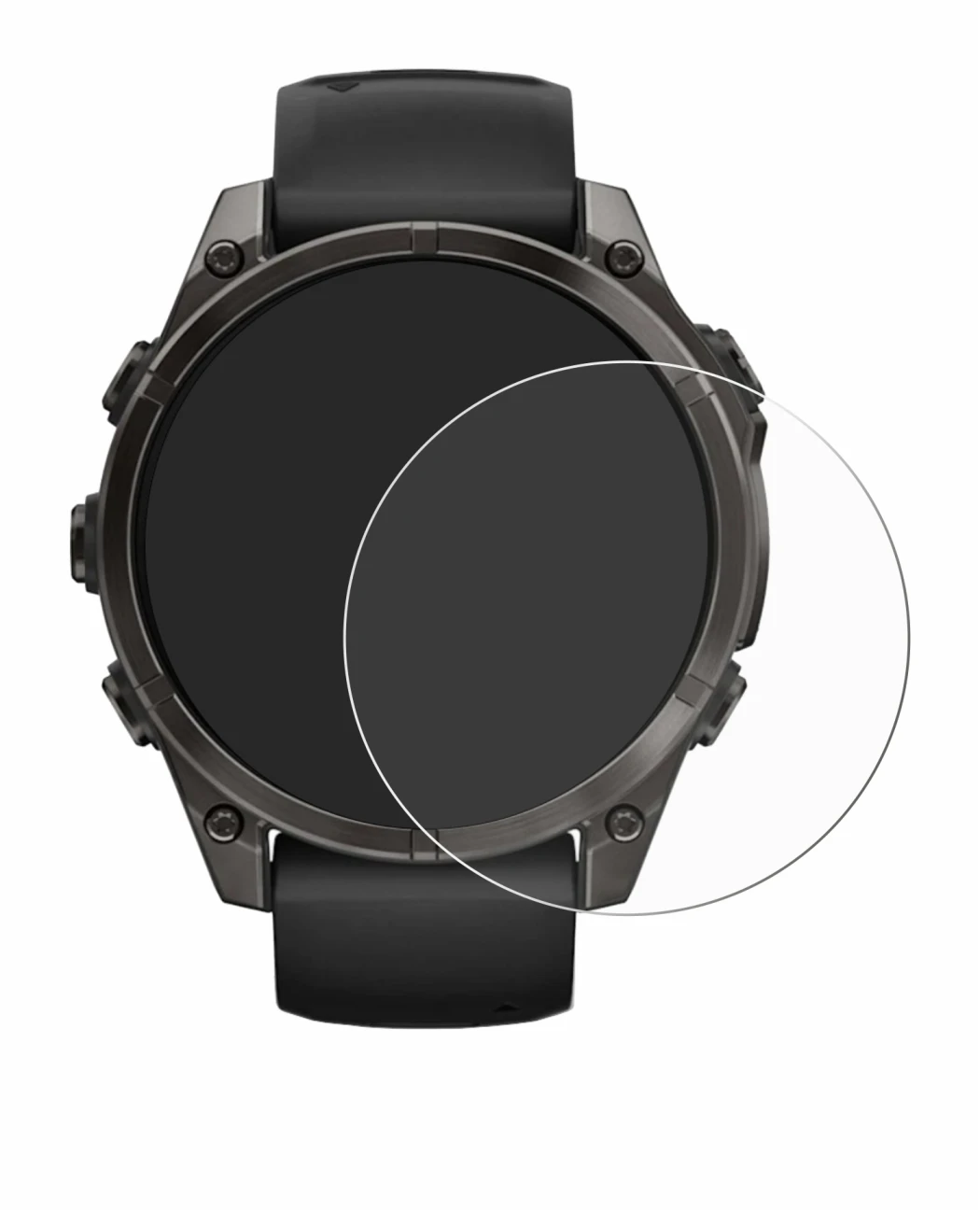 Immagine del dispositivo Garmin Fenix 8 AMOLED (47 mm) con un'ampia varietà di protezioni per lo schermo.