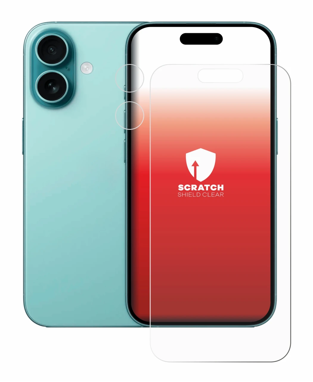 Immagine del dispositivo Apple iPhone 16 (Fronte+Fotocamera) con un'ampia varietà di protezioni per lo schermo.