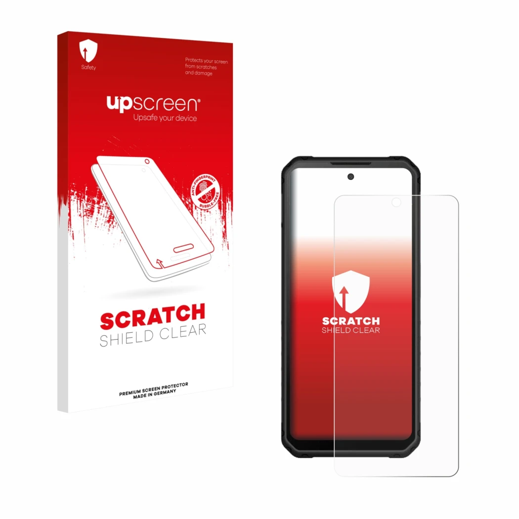 Parte frontale di una confezione del prodotto con il logo del marchio upscreen. Accanto è raffigurato il dispositivo iiiF150 R