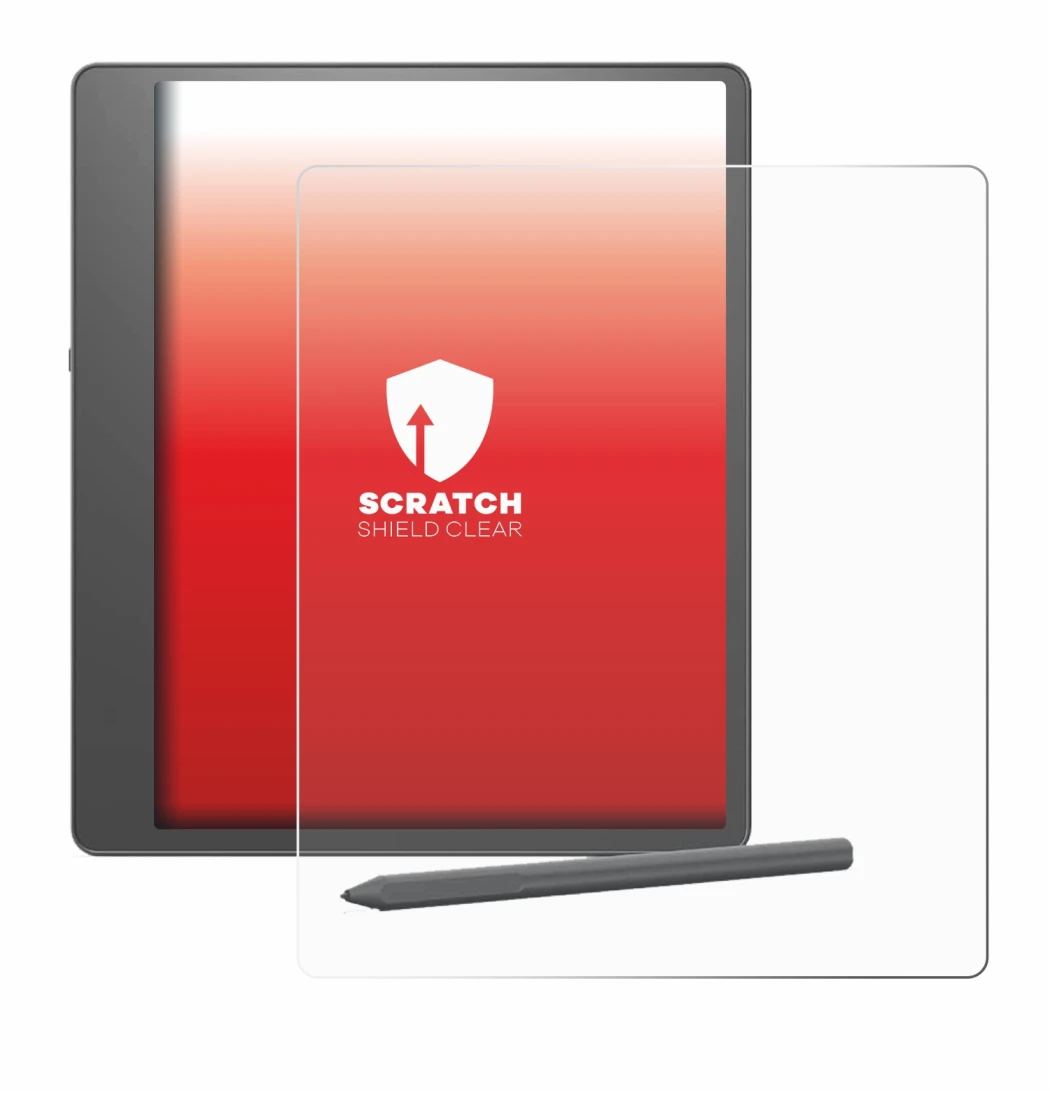 Immagine del dispositivo Amazon Kindle Scribe 2024 con un'ampia varietà di protezioni per lo schermo.