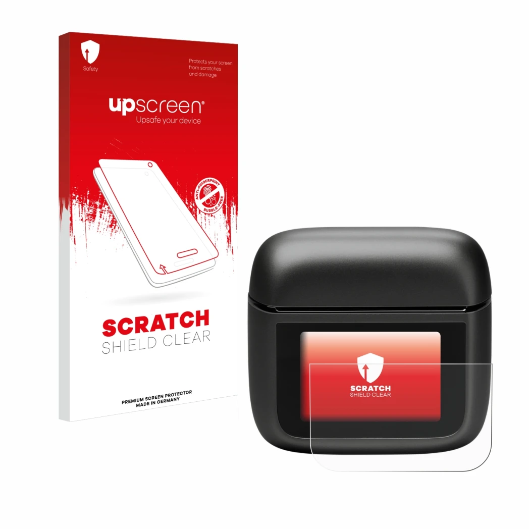 Parte frontale di una confezione del prodotto con il logo del marchio upscreen. Accanto è raffigurato il dispositivo JBL Tour