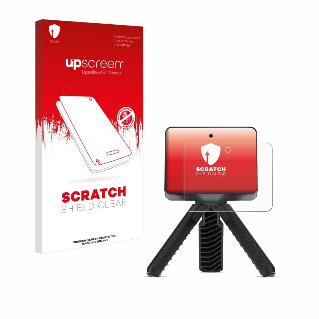 Parte frontale di una confezione del prodotto con il logo del marchio upscreen. Accanto è raffigurato il dispositivo Garmin Ap