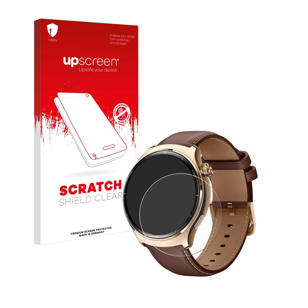 Parte frontale di una confezione del prodotto con il logo del marchio upscreen. Accanto è raffigurato il dispositivo Xiaomi Mi