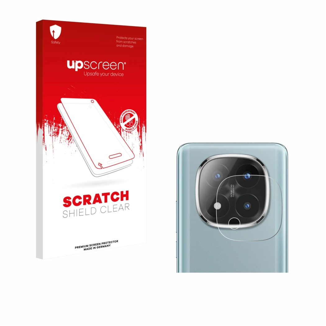 Parte frontale di una confezione del prodotto con il logo del marchio upscreen. Accanto è raffigurato il dispositivo Xiaomi Re