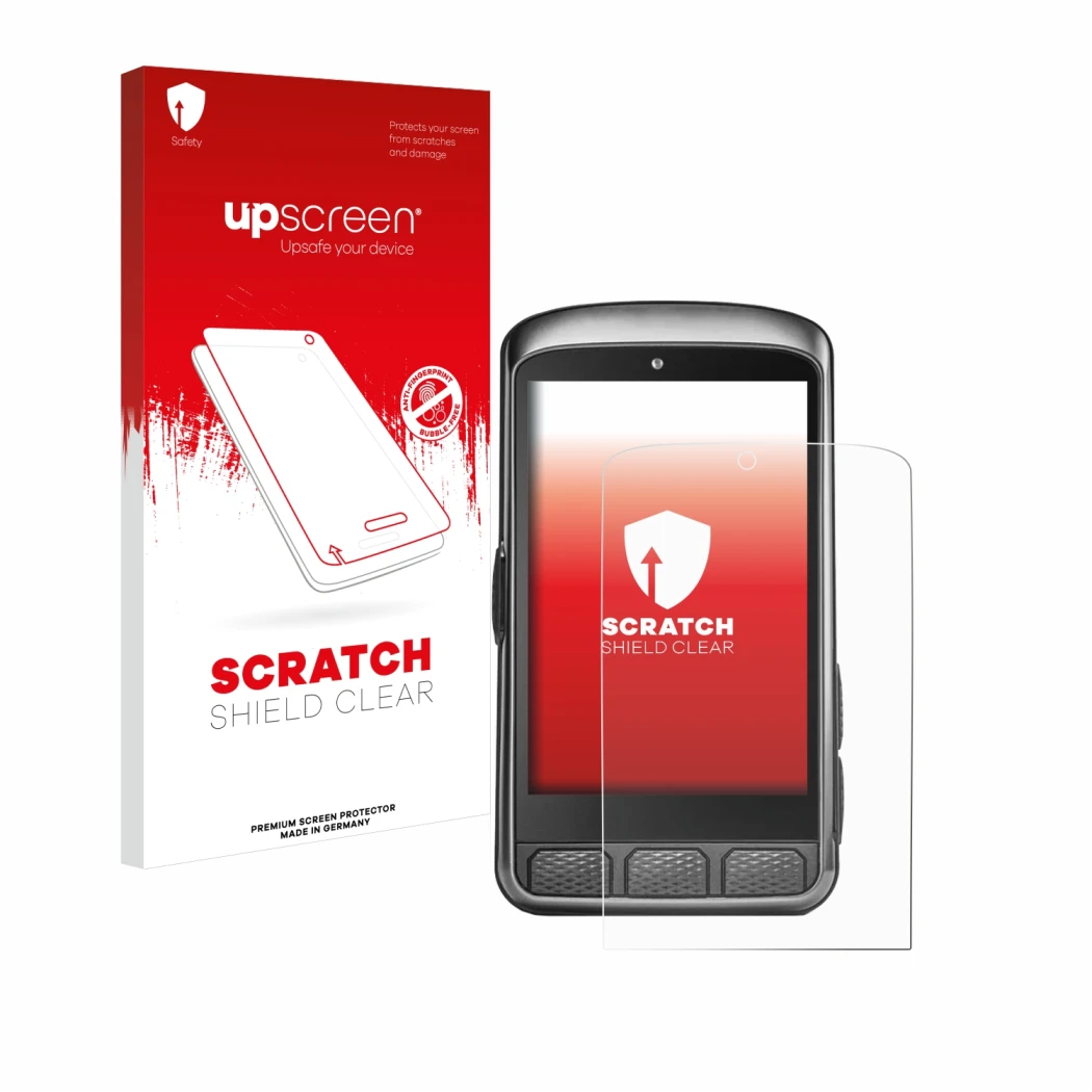 Parte frontale di una confezione del prodotto con il logo del marchio upscreen. Accanto è raffigurato il dispositivo Wahoo Ele