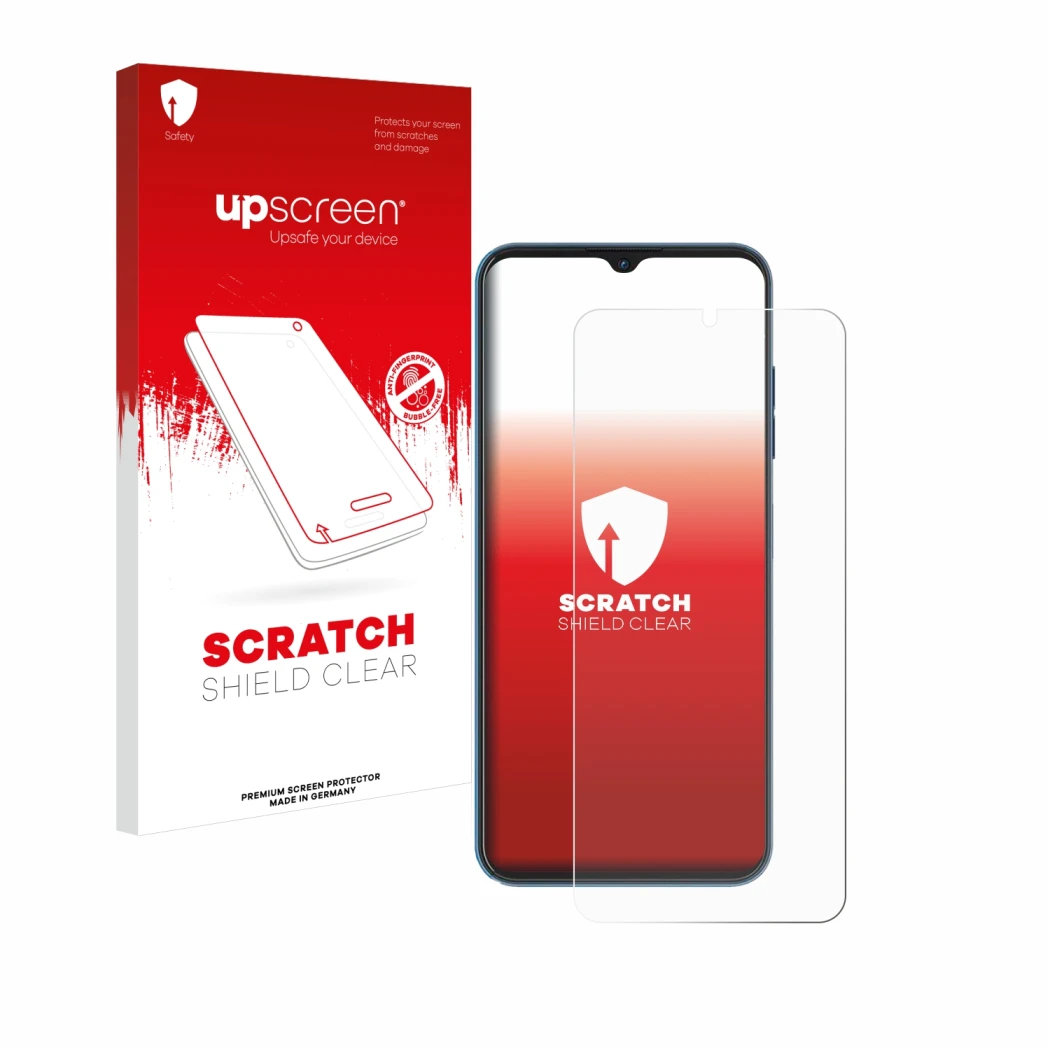 Parte frontale di una confezione del prodotto con il logo del marchio upscreen. Accanto è raffigurato il dispositivo Hotwav No