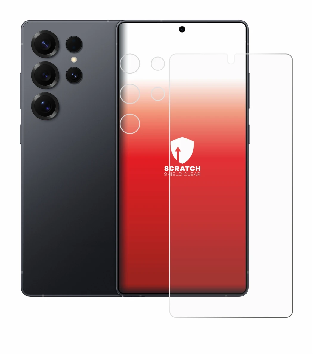 Immagine del dispositivo Samsung Galaxy S25 Ultra (Fronte+Fotocamera) con un'ampia varietà di protezioni per lo schermo.