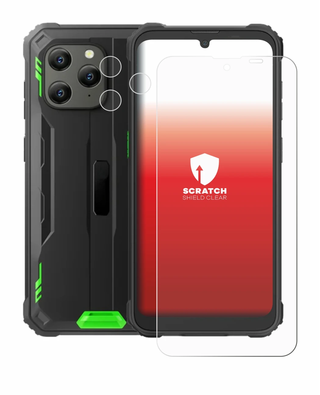 Immagine del dispositivo Blackview BV5300 Plus (Fronte+Fotocamera) con un'ampia varietà di protezioni per lo schermo.