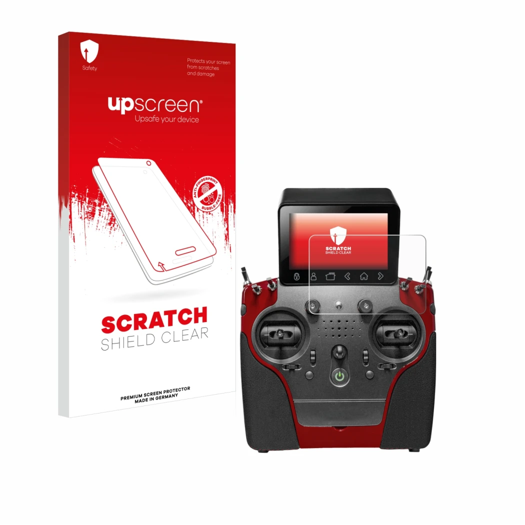 Parte frontale di una confezione del prodotto con il logo del marchio upscreen. Accanto è raffigurato il dispositivo PowerBox 