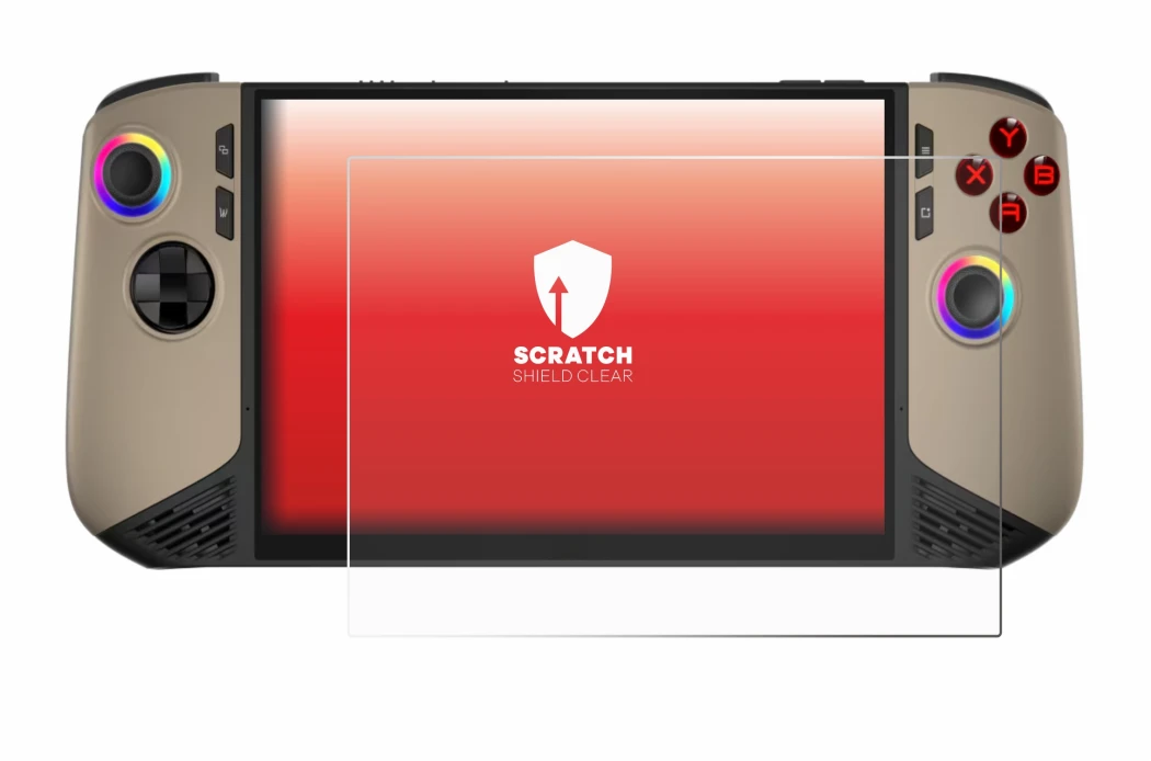 Immagine del dispositivo MSI Claw 8 AI+ con un'ampia varietà di protezioni per lo schermo.