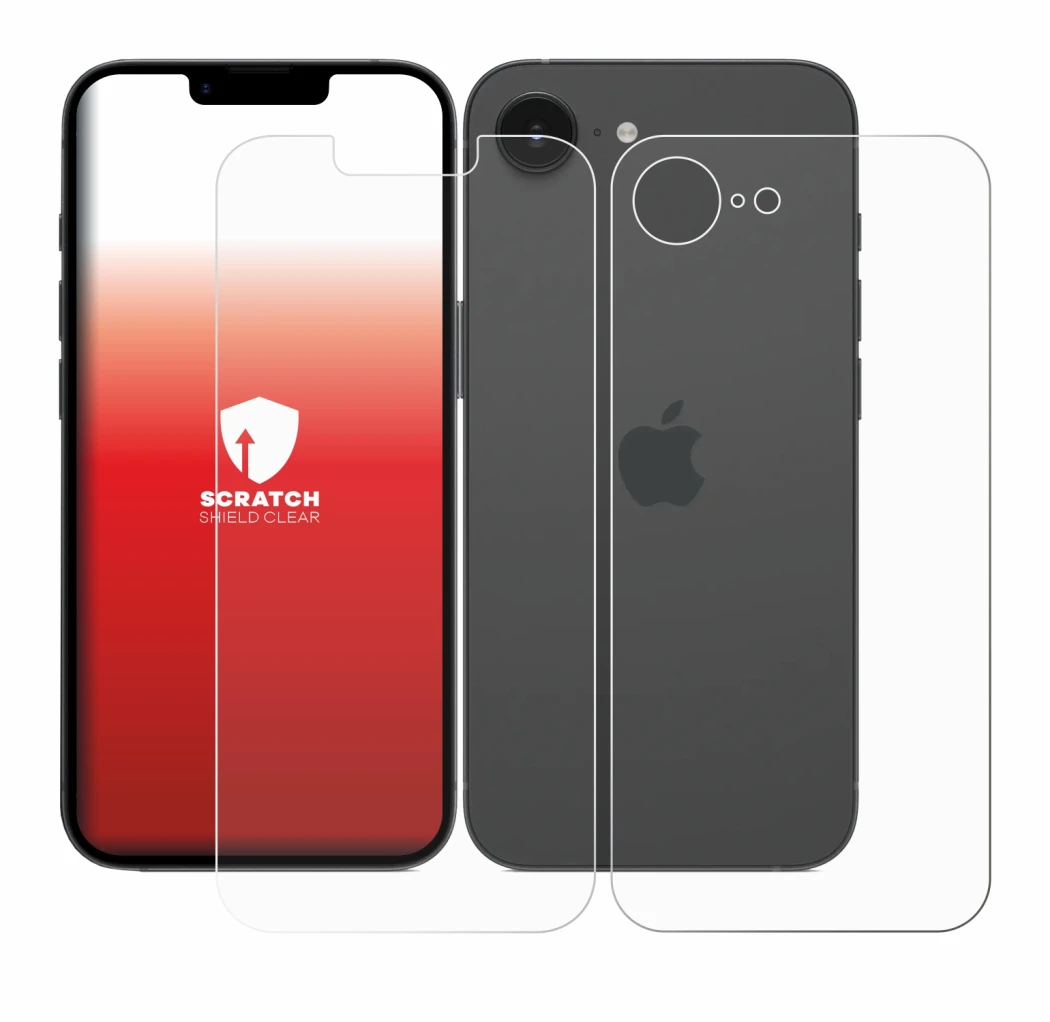 Immagine del dispositivo Apple iPhone 16e (Fronte+Retro) con un'ampia varietà di protezioni per lo schermo.