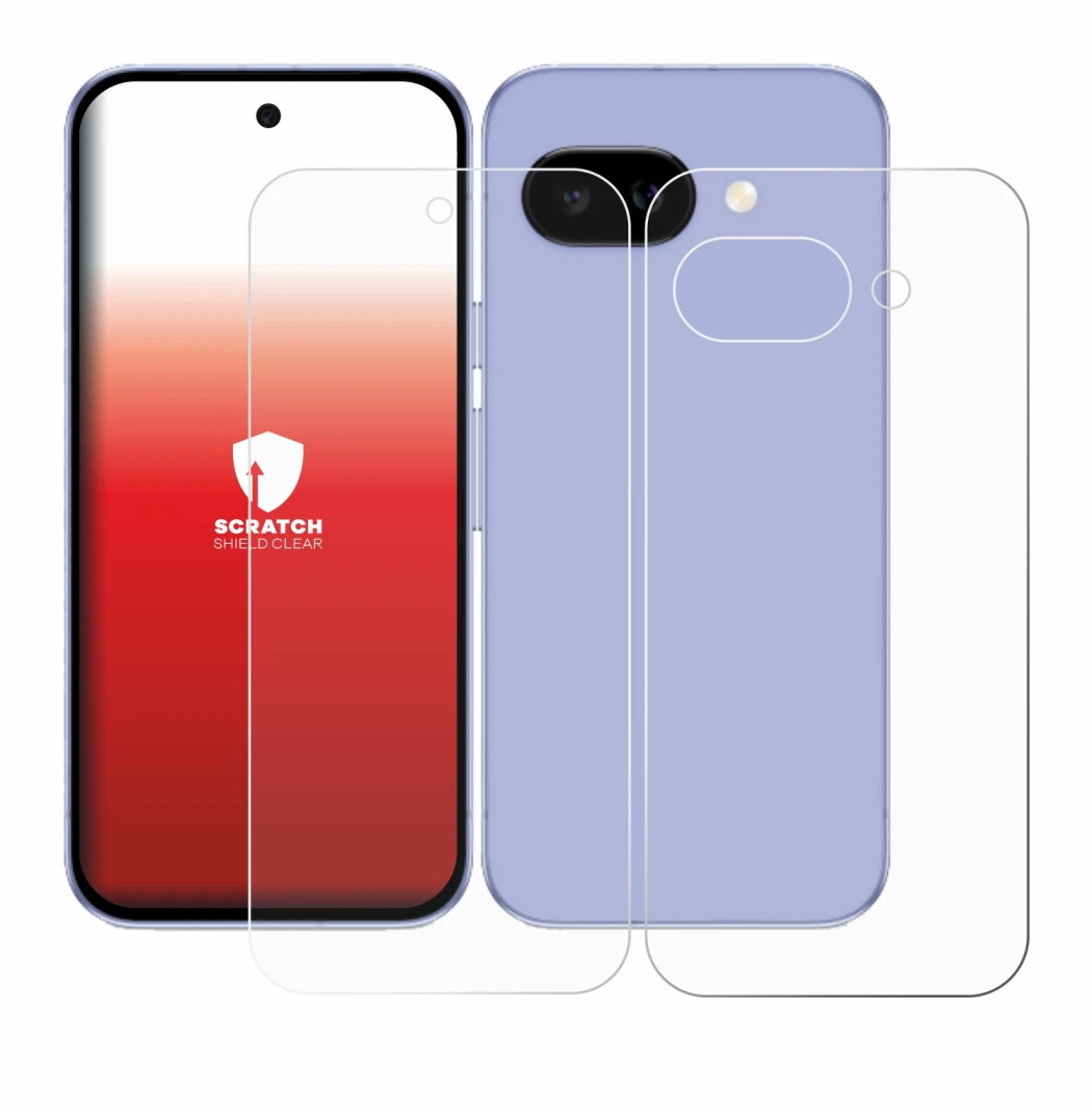 Immagine del dispositivo Google Pixel 9a (Fronte+Retro) con un'ampia varietà di protezioni per lo schermo.