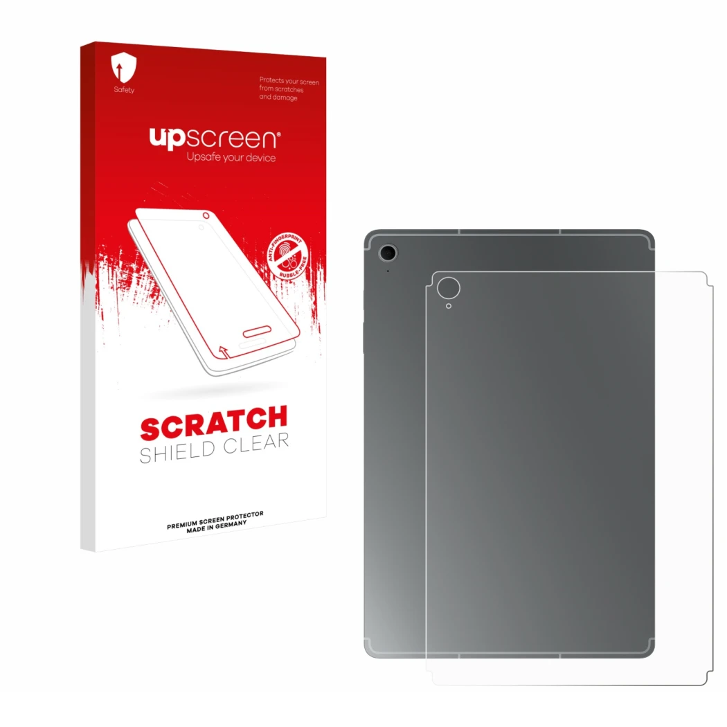 Parte frontale di una confezione del prodotto con il logo del marchio upscreen. Accanto è raffigurato il dispositivo Samsung G