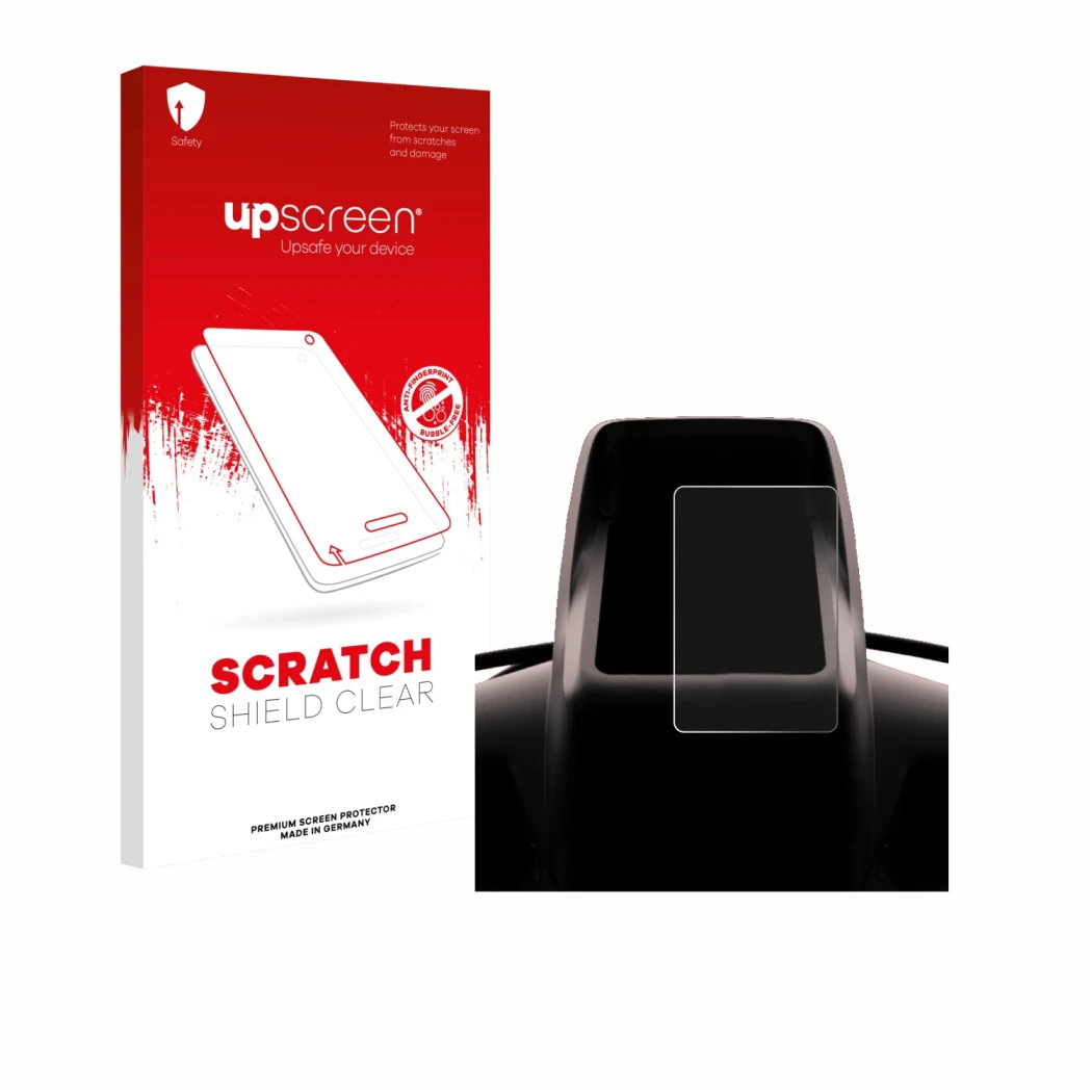 Parte frontale di una confezione del prodotto con il logo del marchio upscreen. Accanto è raffigurato il dispositivo Segway GT
