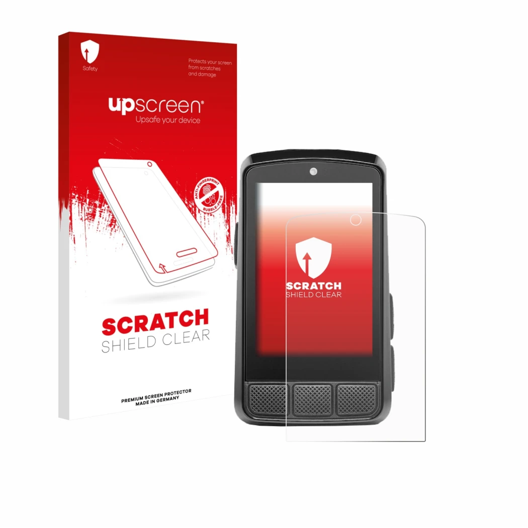 Parte frontale di una confezione del prodotto con il logo del marchio upscreen. Accanto è raffigurato il dispositivo Wahoo Ele