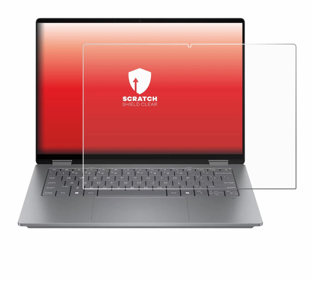 Immagine del dispositivo HP OmniBook X Flip 14 con un'ampia varietà di protezioni per lo schermo.
