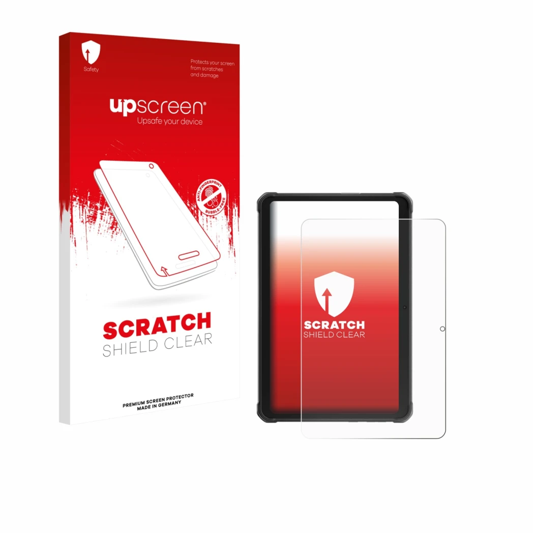 Parte frontale di una confezione del prodotto con il logo del marchio upscreen. Accanto è raffigurato il dispositivo Hotwav R1