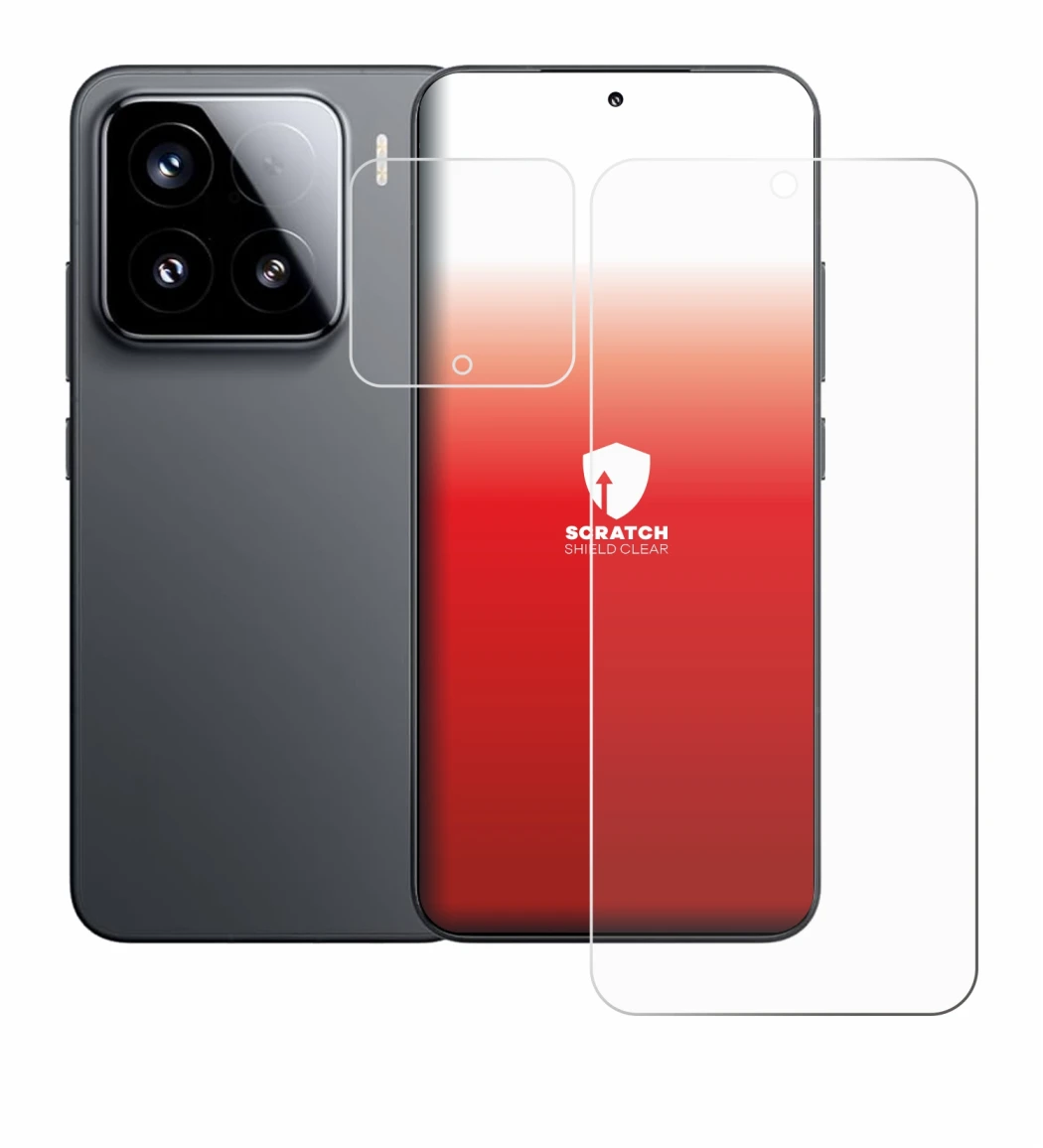 Immagine del dispositivo Xiaomi 15 (Fronte+Fotocamera) con un'ampia varietà di protezioni per lo schermo.