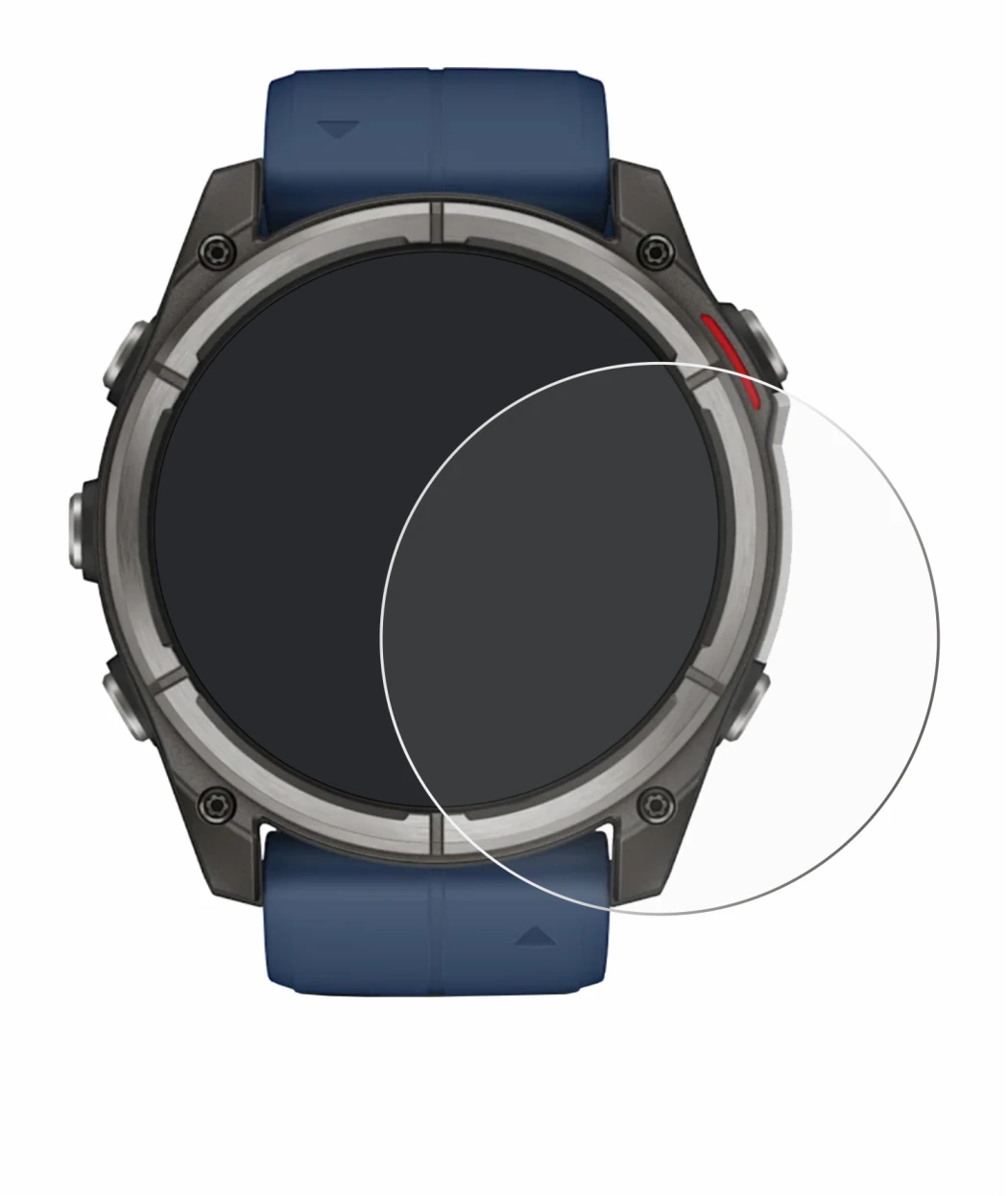 Immagine del dispositivo Garmin quatix 8 (51 mm) con un'ampia varietà di protezioni per lo schermo.