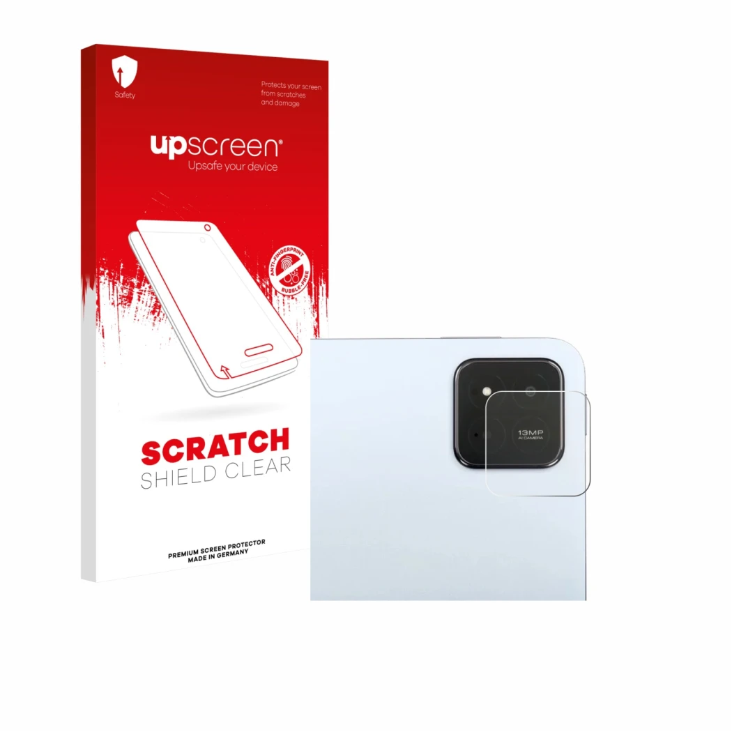 Parte frontale di una confezione del prodotto con il logo del marchio upscreen. Accanto è raffigurato il dispositivo Xiaomi Pa