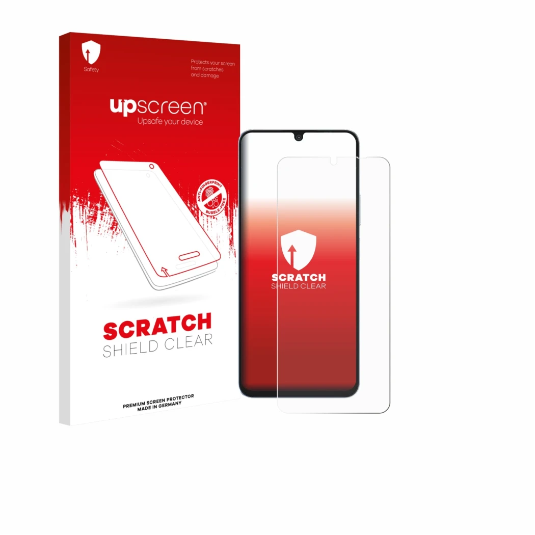 Parte frontale di una confezione del prodotto con il logo del marchio upscreen. Accanto è raffigurato il dispositivo Blackview