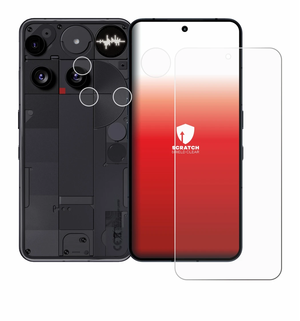 Immagine del dispositivo Nothing Phone (3) (Fronte+Fotocamera) con un'ampia varietà di protezioni per lo schermo.
