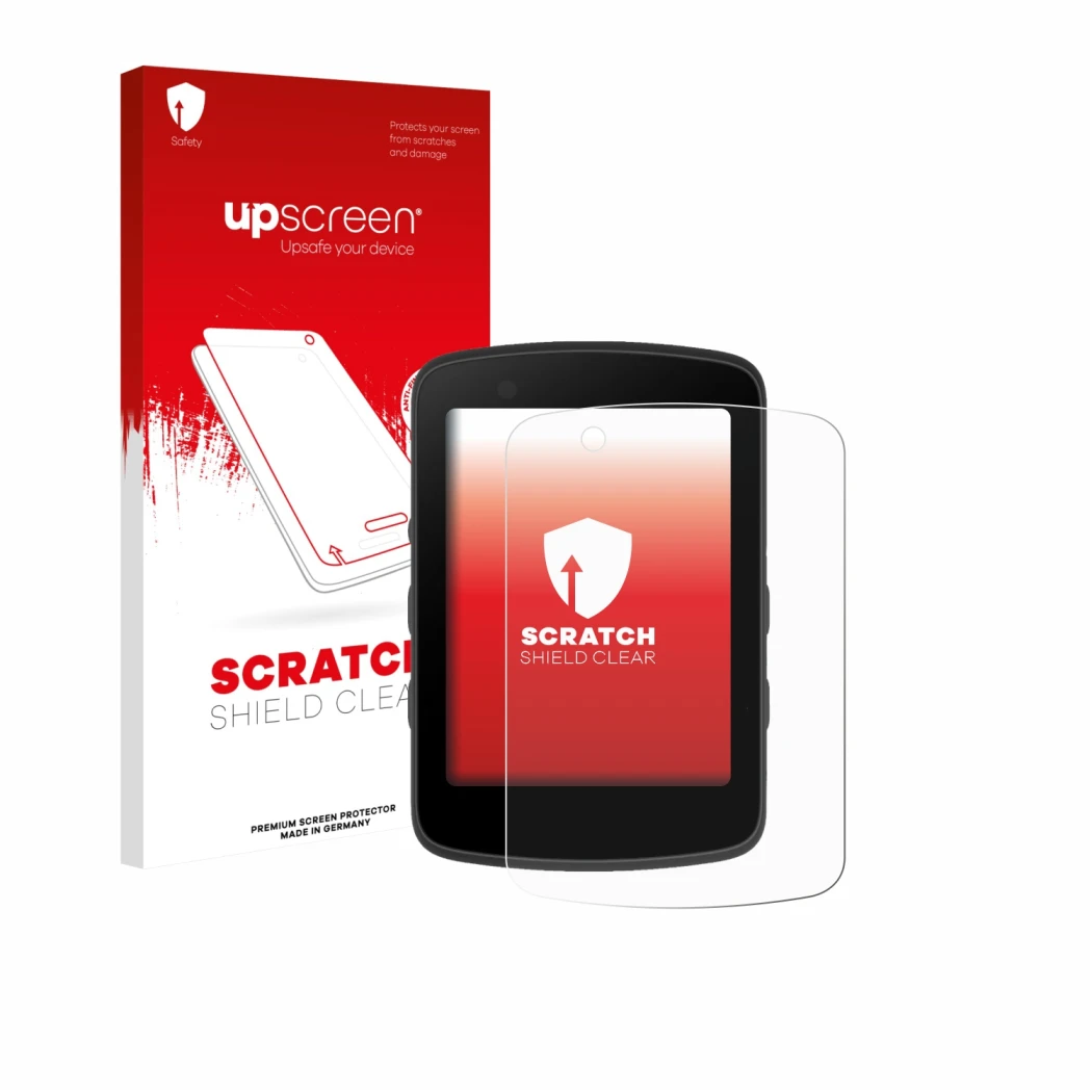 Parte frontale di una confezione del prodotto con il logo del marchio upscreen. Accanto è raffigurato il dispositivo Bryton Ri
