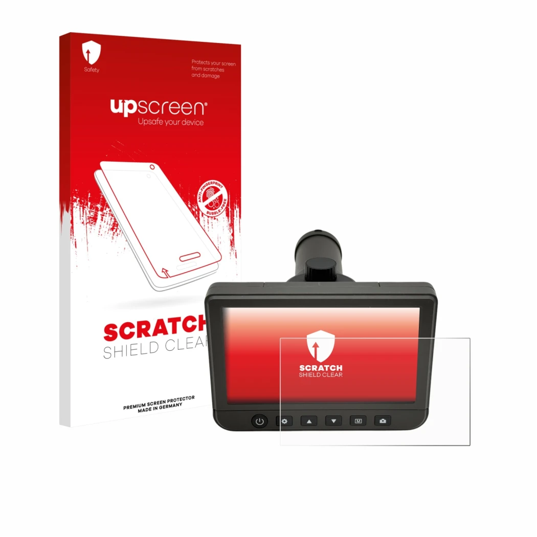 Parte frontale di una confezione del prodotto con il logo del marchio upscreen. Accanto è raffigurato il dispositivo dnt DigiT