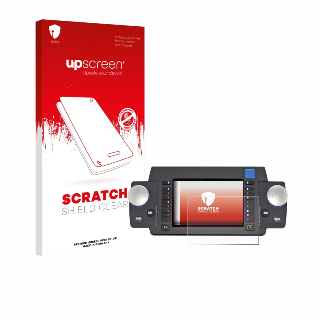 Parte frontale di una confezione del prodotto con il logo del marchio upscreen. Accanto è raffigurato il dispositivo ESU Ecos
