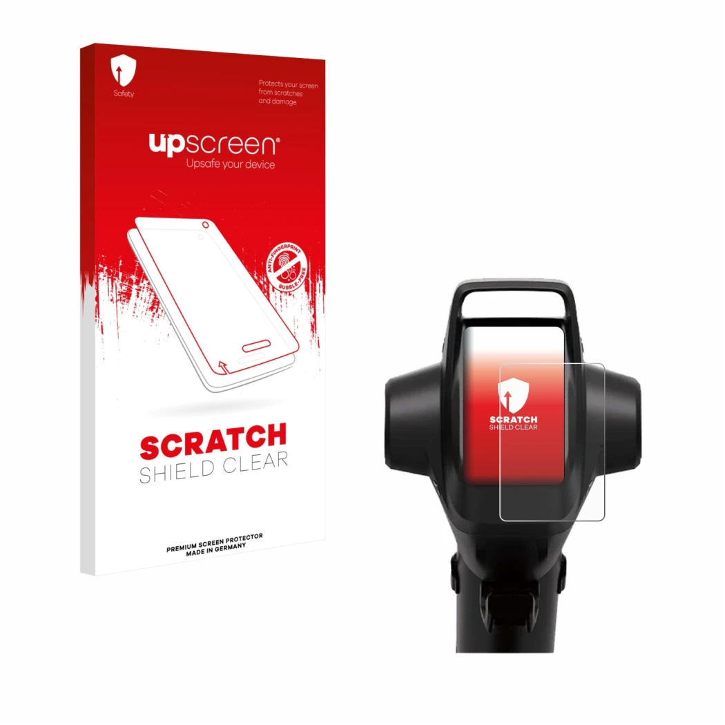 Parte frontale di una confezione del prodotto con il logo del marchio upscreen. Accanto è raffigurato il dispositivo Segway GT