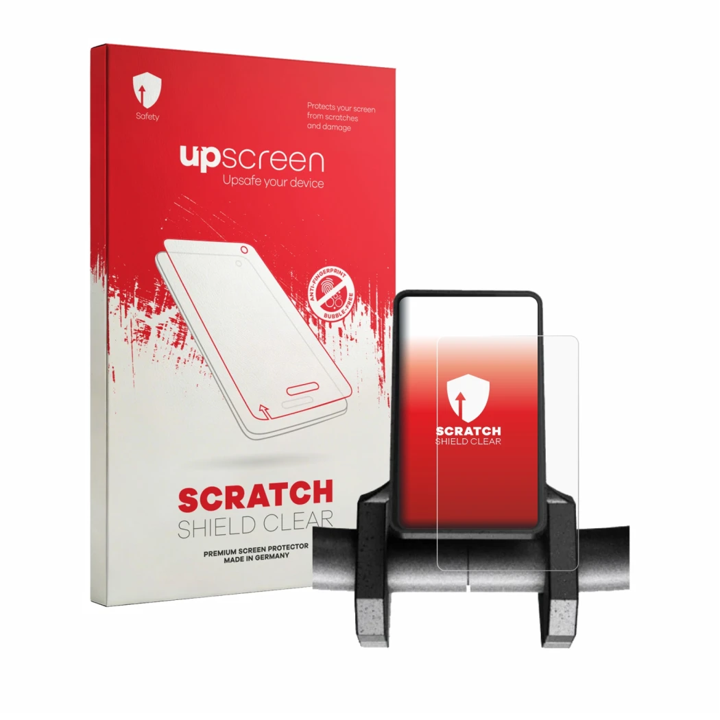 Parte frontale di una confezione del prodotto con il logo del marchio upscreen. Accanto è raffigurato il dispositivo Joyor S5