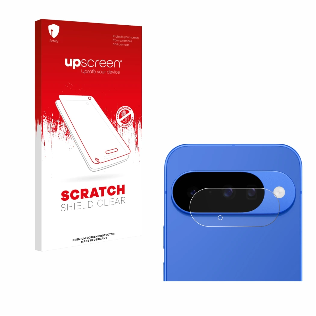 Parte frontale di una confezione del prodotto con il logo del marchio upscreen. Accanto è raffigurato il dispositivo Google Pi