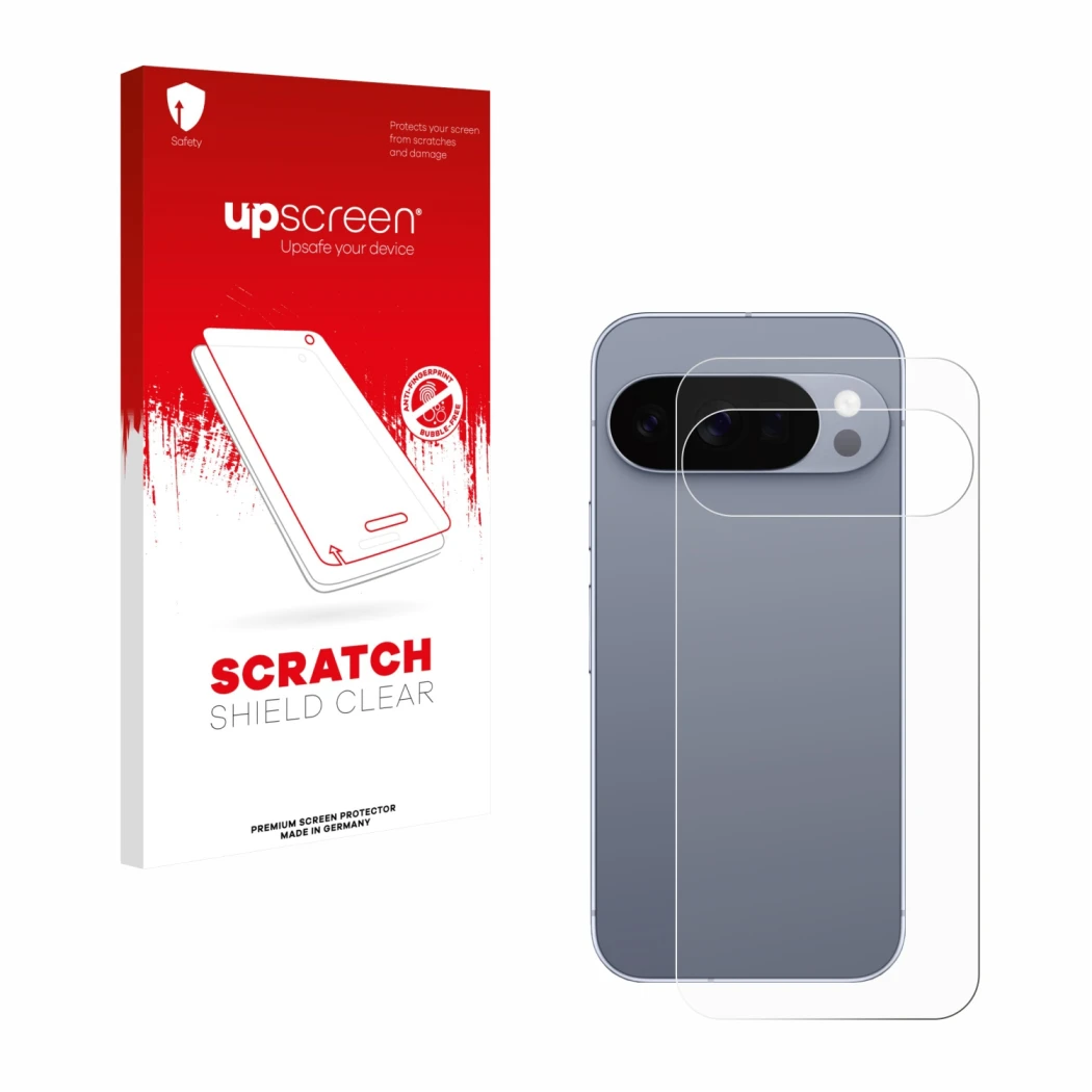 Parte frontale di una confezione del prodotto con il logo del marchio upscreen. Accanto è raffigurato il dispositivo Google Pi