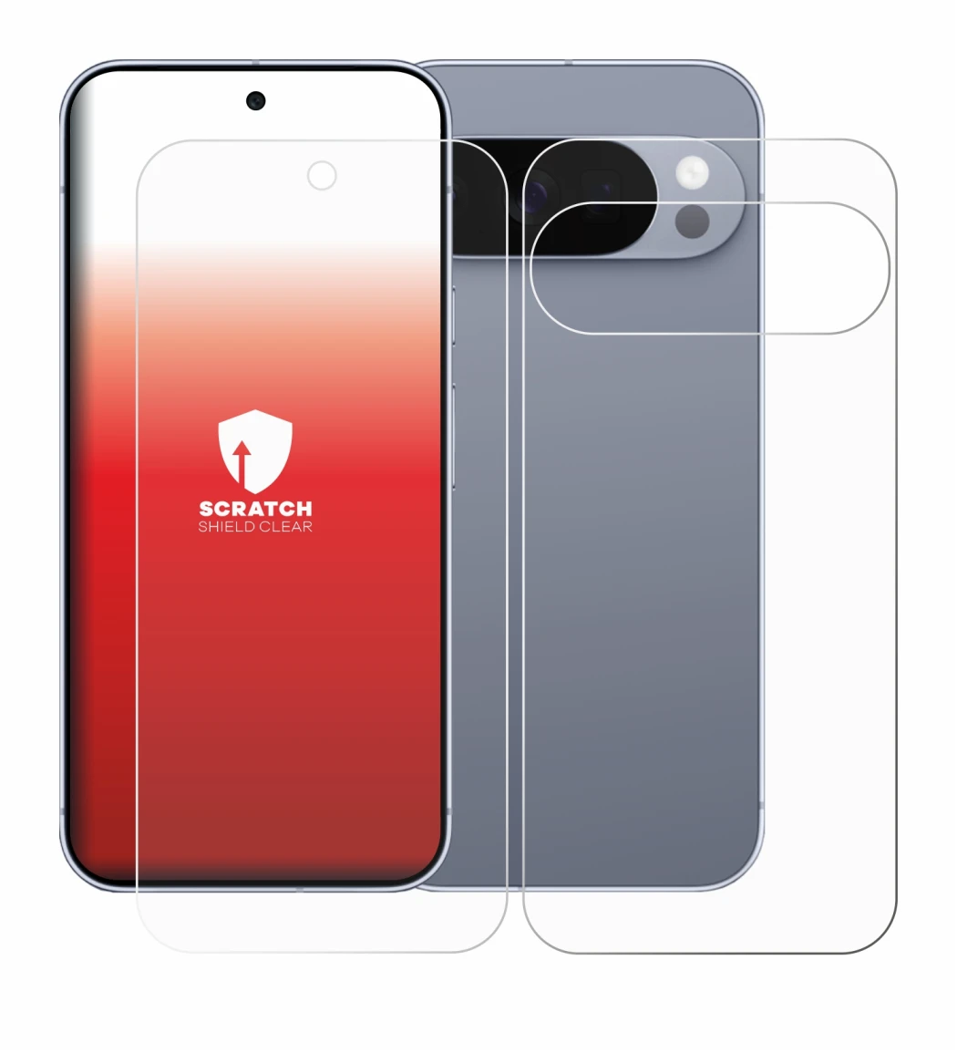 Immagine del dispositivo Google Pixel 10 Pro (Fronte+Retro) con un'ampia varietà di protezioni per lo schermo.