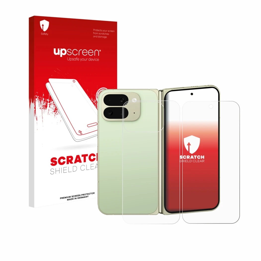 Parte frontale di una confezione del prodotto con il logo del marchio upscreen. Accanto è raffigurato il dispositivo Google Pi