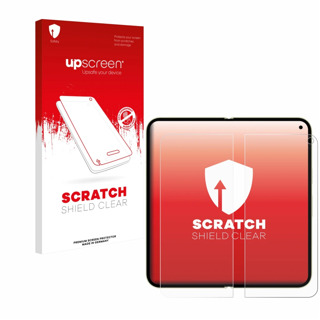 Parte frontale di una confezione del prodotto con il logo del marchio upscreen. Accanto è raffigurato il dispositivo Google Pi