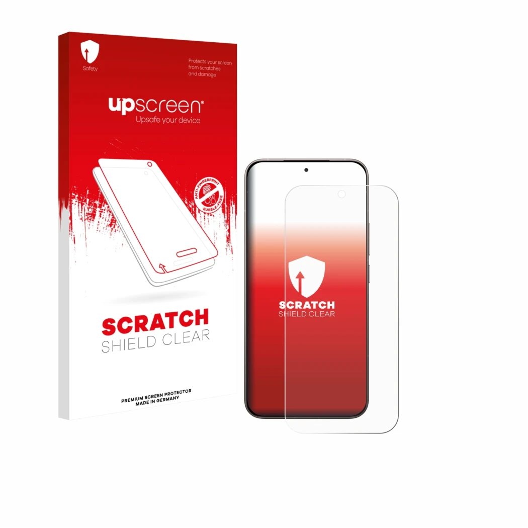 Parte frontale di una confezione del prodotto con il logo del marchio upscreen. Accanto è raffigurato il dispositivo Xiaomi 17