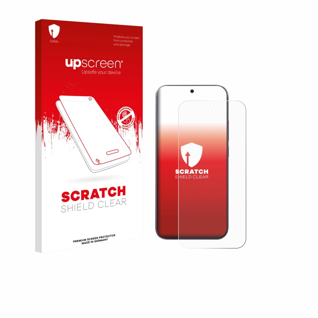 Parte frontale di una confezione del prodotto con il logo del marchio upscreen. Accanto è raffigurato il dispositivo Xiaomi 17