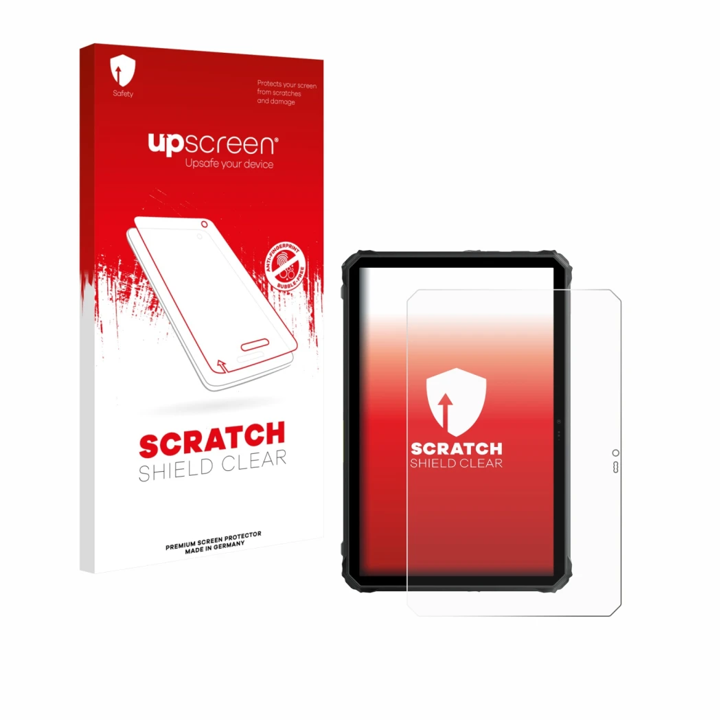 Parte frontale di una confezione del prodotto con il logo del marchio upscreen. Accanto è raffigurato il dispositivo Blackview