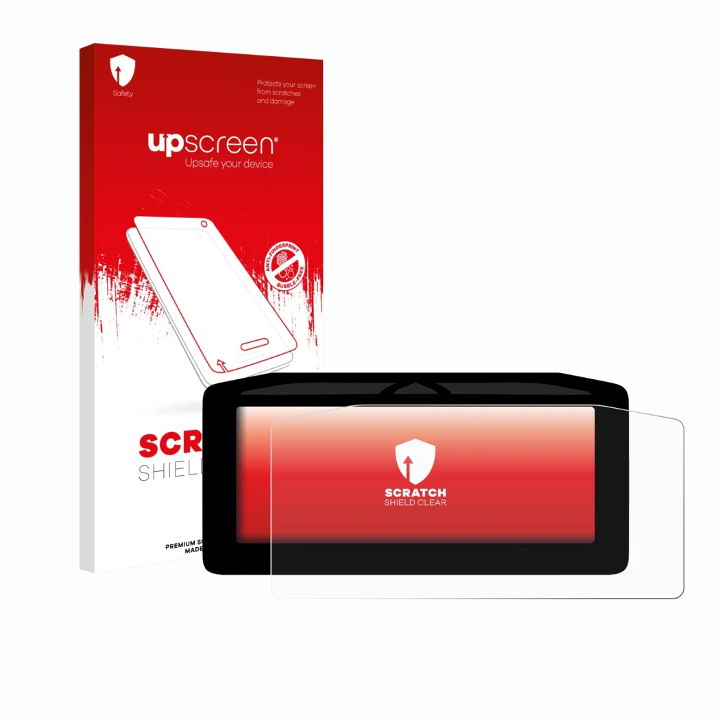 Parte frontale di una confezione del prodotto con il logo del marchio upscreen. Accanto è raffigurato il dispositivo Ducati XD