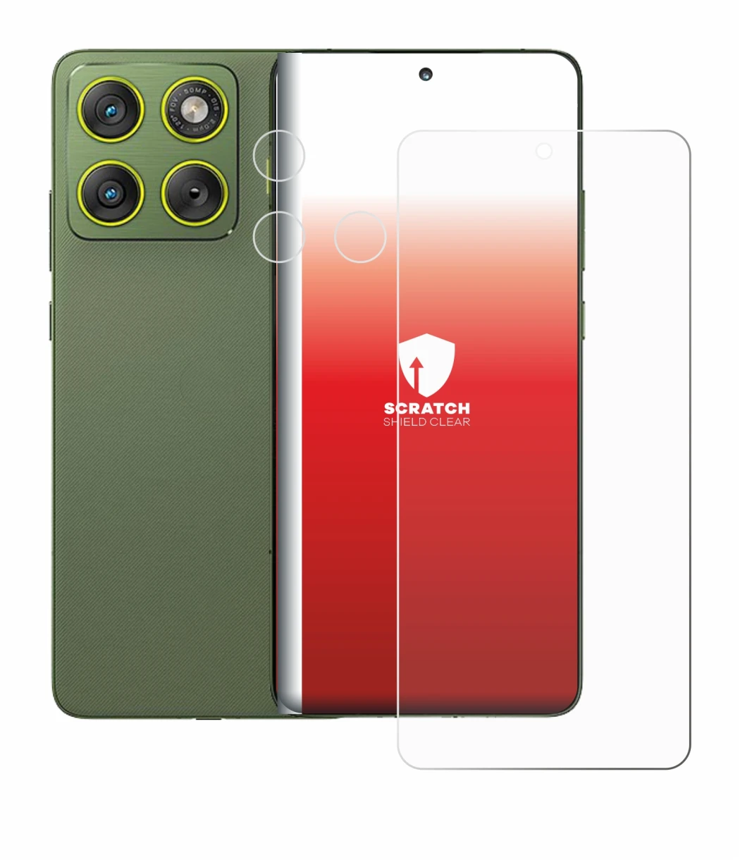 Immagine del dispositivo Motorola Edge 70 (Fronte+Fotocamera) con un'ampia varietà di protezioni per lo schermo.