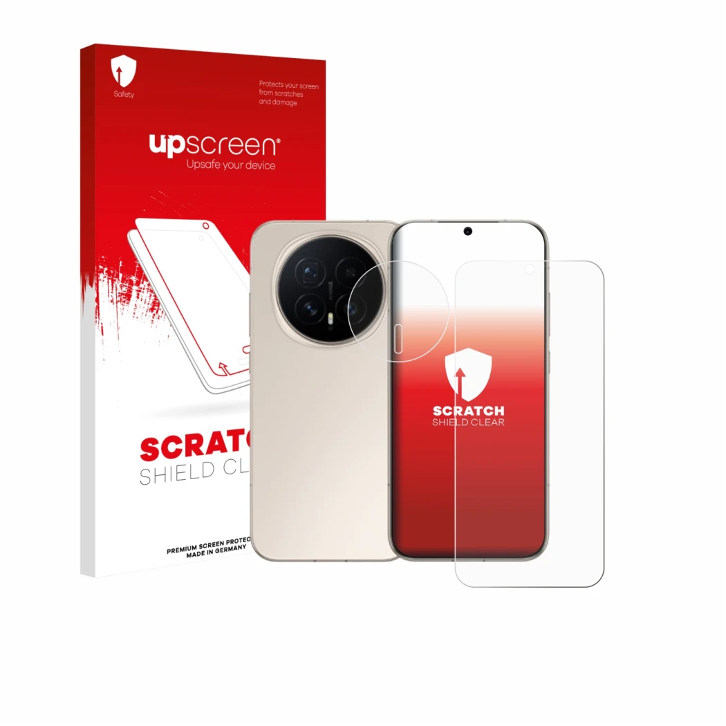 Parte frontale di una confezione del prodotto con il logo del marchio upscreen. Accanto è raffigurato il dispositivo Honor Mag