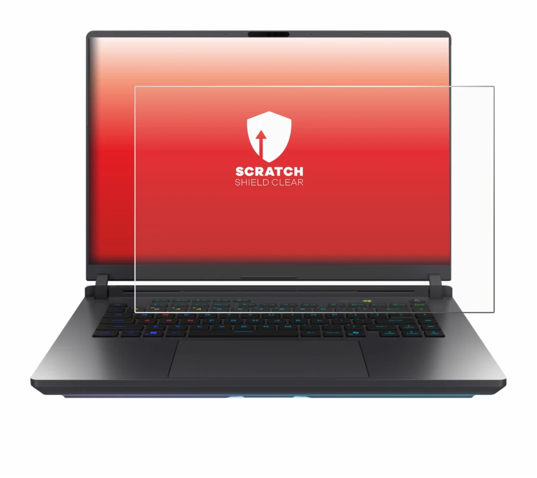Immagine del dispositivo ASUS ROG Strix G16 2025 con un'ampia varietà di protezioni per lo schermo.