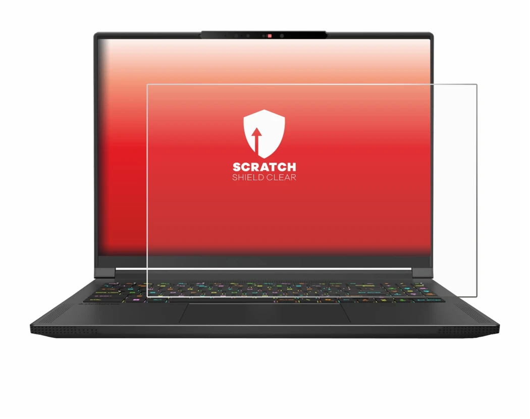 Immagine del dispositivo MSI Stealth A16 AI+ con un'ampia varietà di protezioni per lo schermo.